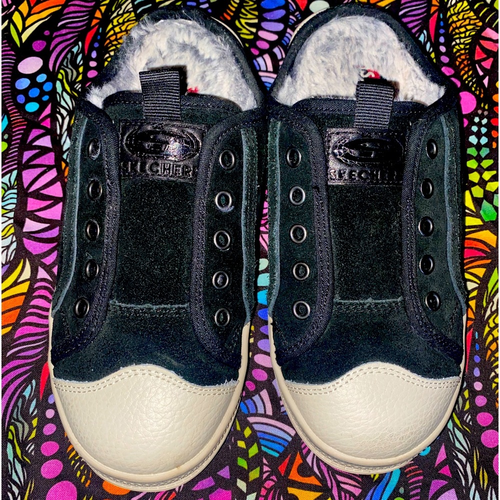 Skechers Comfy Fur Suede Sneaker Slides EUC
